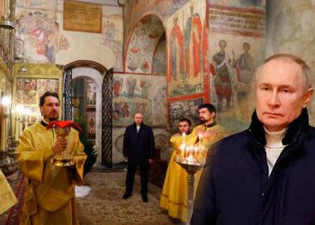 Dikkat çeken görüntüler: Putin tek başına ayinde!
